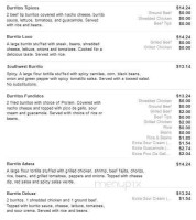 Mi Casita Mexican menu