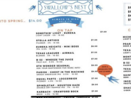 Swallow's Nest menu