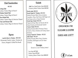 T's Eats menu