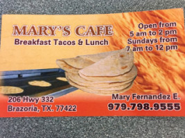 Mary's Cafe menu