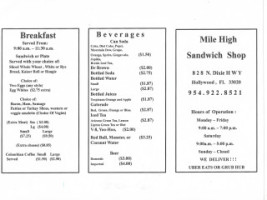 Mile High Sandwich Shop menu