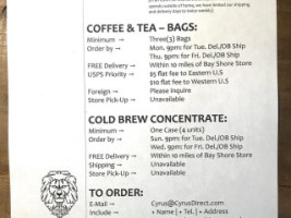 Cyrus: Chai Coffee Company menu