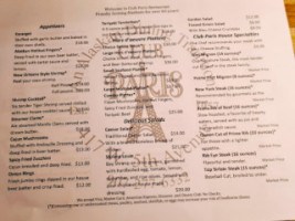 Club Paris menu