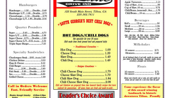 Shady Lane Drive Inn menu