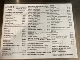 Drift Inn menu