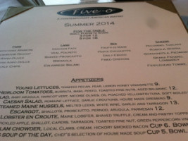 Five-o Shore Road menu