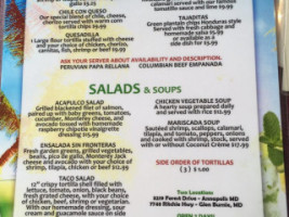 Sin Fronteras menu