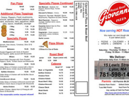 Giovanni's Pizza Roast Beef menu