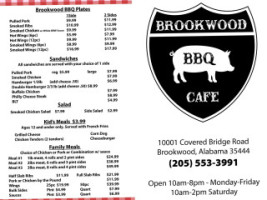 Brookwood Bbq Cafe menu