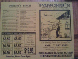 Pancho's Mexican menu