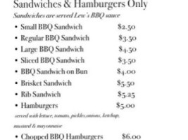 Lew's -b-que menu