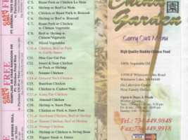 China Garden menu