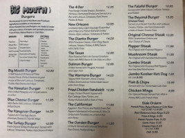 Big Mouth Burgers menu