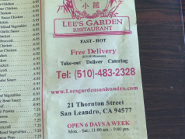 Lee’s Garden Chinese menu