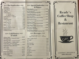 Ready’s Coffee Shop menu