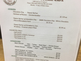 Tin Lizzy's Cookie Cafe menu