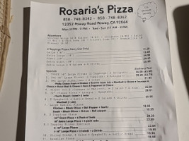 Rosaria Pizza menu