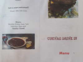 Cuevas Drive In menu