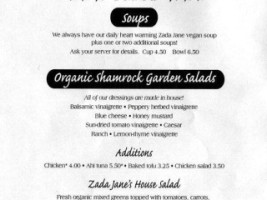 Zada Jane's Corner Cafe menu