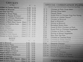 Golden Dragon menu