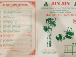 Jin Jin menu