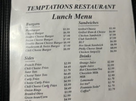 Temptations Restaurant And Bar menu