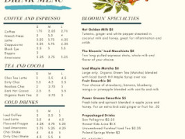 Bloomin Cup Cafe menu