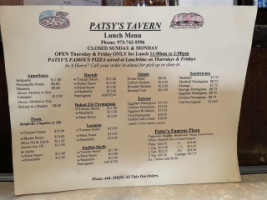 Patsy's Tavern menu