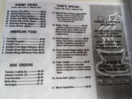 Tong's menu