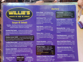 Willie's Sports Grill menu