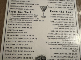 Steve's Steakhouse And Seafood menu