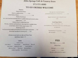 Ables Springs Cafe Country Store menu