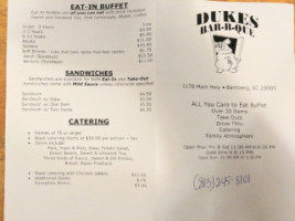 Dukes Barbeque Of Bamberg menu