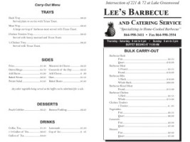 Lee's Barbecue Catering Service menu