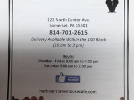 Haz Beanz Brewhouse Cafe menu