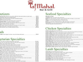 Taj Mahal Grill menu