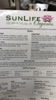 Sunlife Organics menu