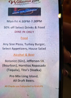 Williams Inn Pizza Sports menu